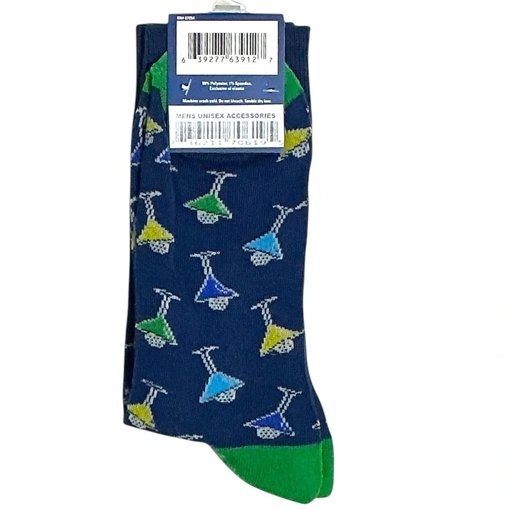 Martini Cocktail Socks Fun Novelty Print One Size Unisex Men 6-12 Blue Green